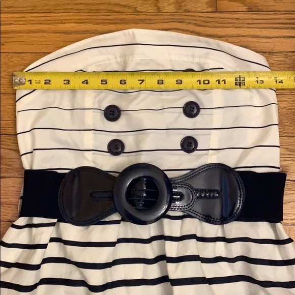 Strapless Striped Dress Off White and Navy Blue - Picture 6 of 15